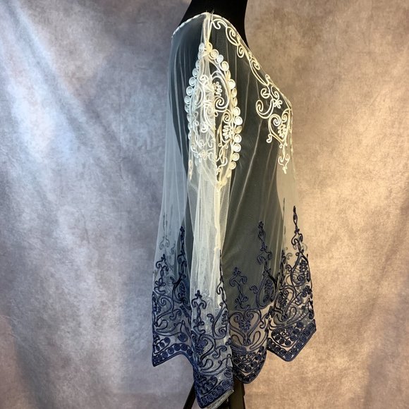 SIMPLY COUTURE Scoop Neck Sheer Crochet Accent Soutache Sequin TunicTop - Picture 6 of 9